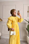 Design Balloon Sleeve Yellow Summer Belted Lined Yellow Fishtail Dress - 5