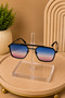 Unisex Black Metal Frame Blue Pink Gradient Glass Geometric Sunglasses Uv400 - 2