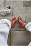 Women's Red Patent Leather Piping Detailed Strapped Pointed Toe Thin Heel Stiletto Classic Heeled Shoes Zare