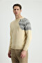 Crew Neck Slim Fit Patterned Wool Knit Sweater