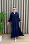 Almond Dress Viscose Fabric Women's Navy Blue Openable Button Detailed Comfortable Cut Hijab Dress - 4