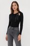 Women's Black Neck Tie Ribbed Knit Blouse - 4