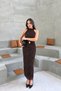 Women's Brown Flock Print Halter Neck Dress with Glitter Detail in Maxi Length - 5