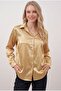 Women's Gold Lightly Draped Satin Surface Shirt Hzl22W-Bd139641 - 2