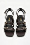 Lilac Buckle Detailed Three-Strap Short Block Heel Sandals - Brown Leather - 2