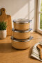 3-Piece Enamel Storage Container Set with Vacuum Lid, Can Be Used on the Stove, Brown, 14-16-18 cm - 2