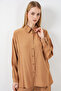 Women's Textured Shirt and Trousers Two-Piece Set 6710 - Camel - 2