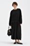 Women's Long Sleeve Woven and Knitted Fabric Garnished Design Dress