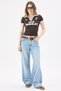 Crep Women's Los Angeles Printed Polo Collar Cotton Ribbed Short Sleeve Crop T-Shirt Slim Fit 100% Cotton - 6