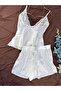Satin Lace Detailed Strappy Shorts Pajama Nightgown Set - 8