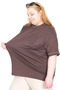 Mode XL Real Big Size Women's T-Shirt Biss Collar Seersucker Pocket U26221 Brown - 3