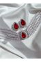 Women's Red Stone Earrings Shiny Handmade Evening Dress Jewelry Set - 4