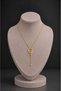 Women's Gold Letter Pendant Necklace with Dangling Chain and Stone Detail