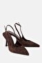 Women's Brown Patterned Pointed Toe Open Back Stiletto Heel U Shoes - 2