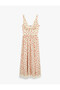 Floral Pink Women's Dress with Bow and Lace Detail 6Sak80160Ew - 5