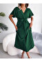 Green Pleated Maxi Dress with Tie-Belt - 4