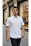 Short Sleeve Buttoned Single Pocket Cotton Men's Shirt - 3