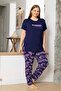 Plus Size Women's Short Sleeve Viscose Pajama Set 260064 Navy Blue01