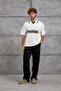 Men's T-Shirt Sonixium Written Polo Collar White Oversize Printed Knitwear