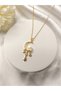 Women's Gold Color Steel Moon Star Crescent Pendant Necklace with Stone Minimal Stylish Necklace - 5