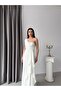 White One-Shoulder Stone Embellished Flounce Evening Dress - 3