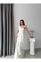 White One-Shoulder Stone Embellished Flounce Evening Dress - 2