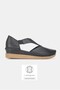 Women's Black Genuine Leather 35-41-42 Number Strapped Flat Wedge Heels Side Open Sandals