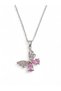 Women's Silver Color Steel Butterfly Necklace with Pink Stone, Elegant, Minimal, Stylish, Daily Gift