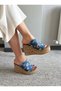 Women's Limo Blue Denim Padded Cork Sole Slippers 10 cm Blue - 3