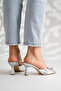 Women's Square-Toe Thin Heeled Silver Faux Leather Slippers |   Stylish & Comfortable Mules Shoes - 7