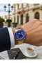 Sports Men's Wristwatch with Calendar - Gold Band & Blue Dial - 2