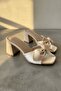 Sono Beige Satin Bowknot (7 cm) Heeled Daily Use Slippers - 3