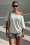 Women's Oversize Off-Shoulder Basic T-Shirt – Loose Fit Summer Comfortable T-Shirt - 2