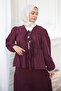 Burgundy Front Tie Elastic Sleeve Kimono Skirt Set - 3