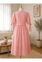 Girl's Powder Pink Belted Embroidered Dress – Stylish Special Occasion Dress with Belted Sleeves and Pendant for Holidays - 2