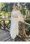 Bone Color Ruffle Detailed Skirt, Madonna Collar Blouse Set - 7