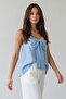 Women's Linen-Like Blouse with Bow Detail on the Front and Adjustable Thin Straps - 4