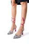 Fuchsia Zebra Pointed Toe Shoes with Open Back and Tie-Up Straps, 9cm Goblet Heel, New Season - 3