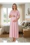 New Season Pink Lace Detailed Special Design Summer 100% Cotton Short Sleeve Buttoned Maternity Nightgown - 7