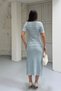 Women's Summer Blue Glitter Lined Short Sleeve Summer Fabric Long Elegant Knitwear Dress (S/M) - 3