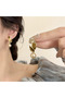 Brown Glass Leaf Detailed Earrings with Champagne Color Pearls - 2