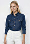 Shirt Collar Long Sleeve Snap Fastener Regular Denim Shirt - 3