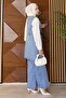 Belt Detailed Double Denim Suit Ice Blue 19232 - 4