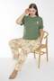 Green Floral Print Short Sleeve Plus Size 100% Cotton Pajama Set – Relaxed and Comfortable Loungewear for Home - 3