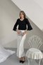 Black Rose Appliqué Blouse with Flounce Sleeves - 5