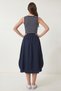 Striped Stretchy Knitted Top and Poplin Skirt Dress Lub0338 Dark Blue White - 5