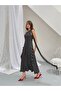Women's Black Polka Dot One-Shoulder Scarf Dress - 3