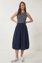 Striped Stretchy Knitted Top and Poplin Skirt Dress Lub0338 Dark Blue White