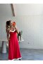 Women's Thin Strap Collar and Hem White Striped Long Dress - 6