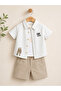 Surf Premium Linen Shirt & Linen Shorts Boys' Set 3Rd Set (Green Striped) - 2